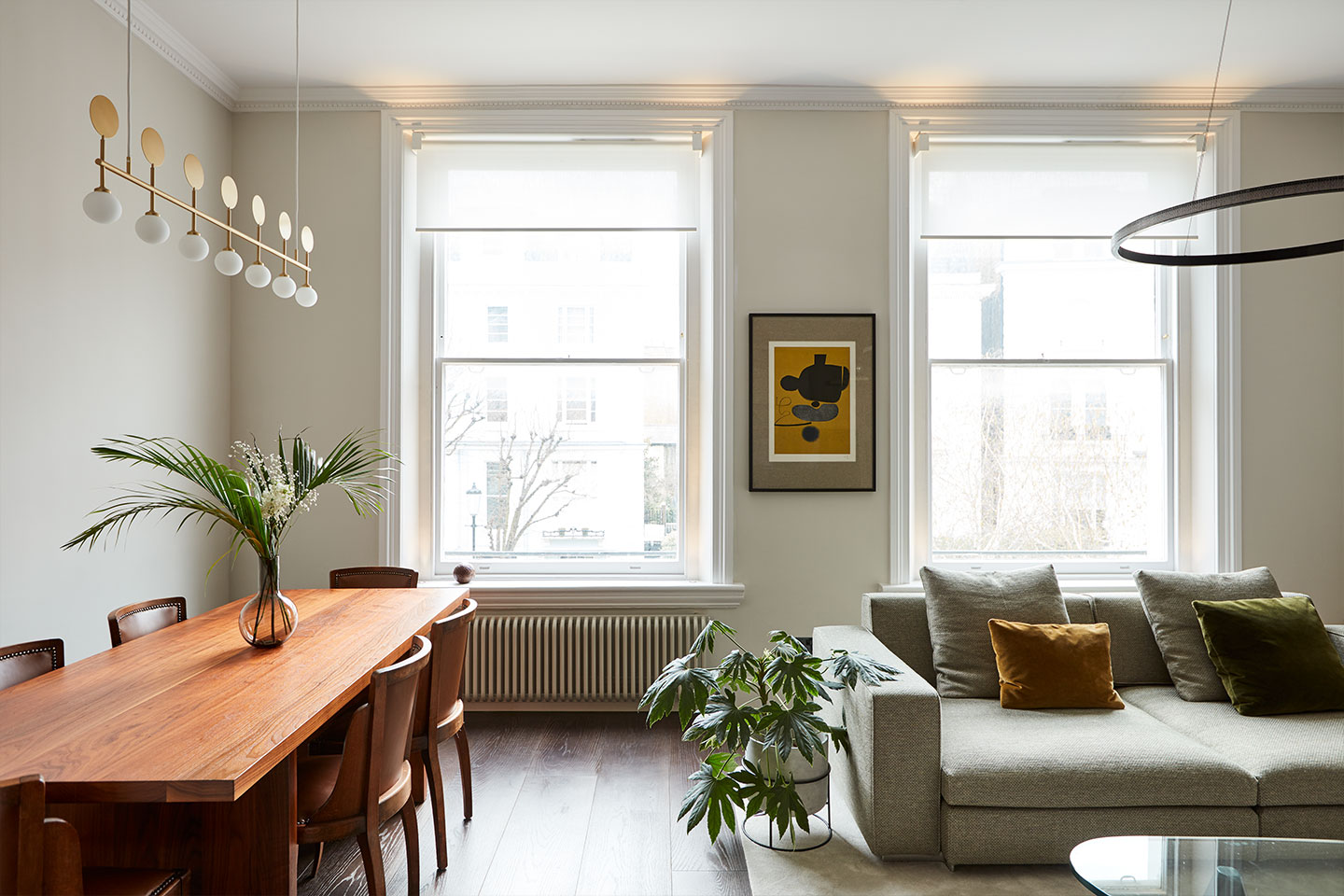 White roller blinds in designer home