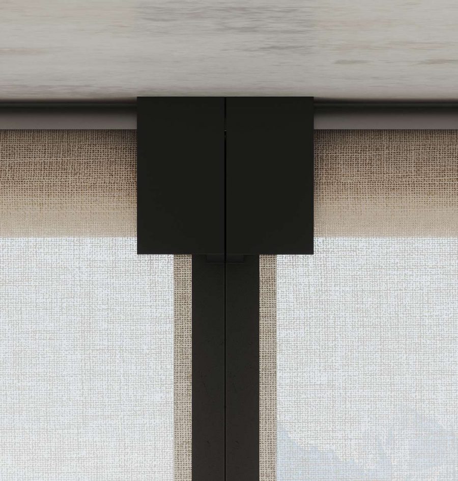 Architectural detail of V01 contemporary roller blind system aligned next to each other