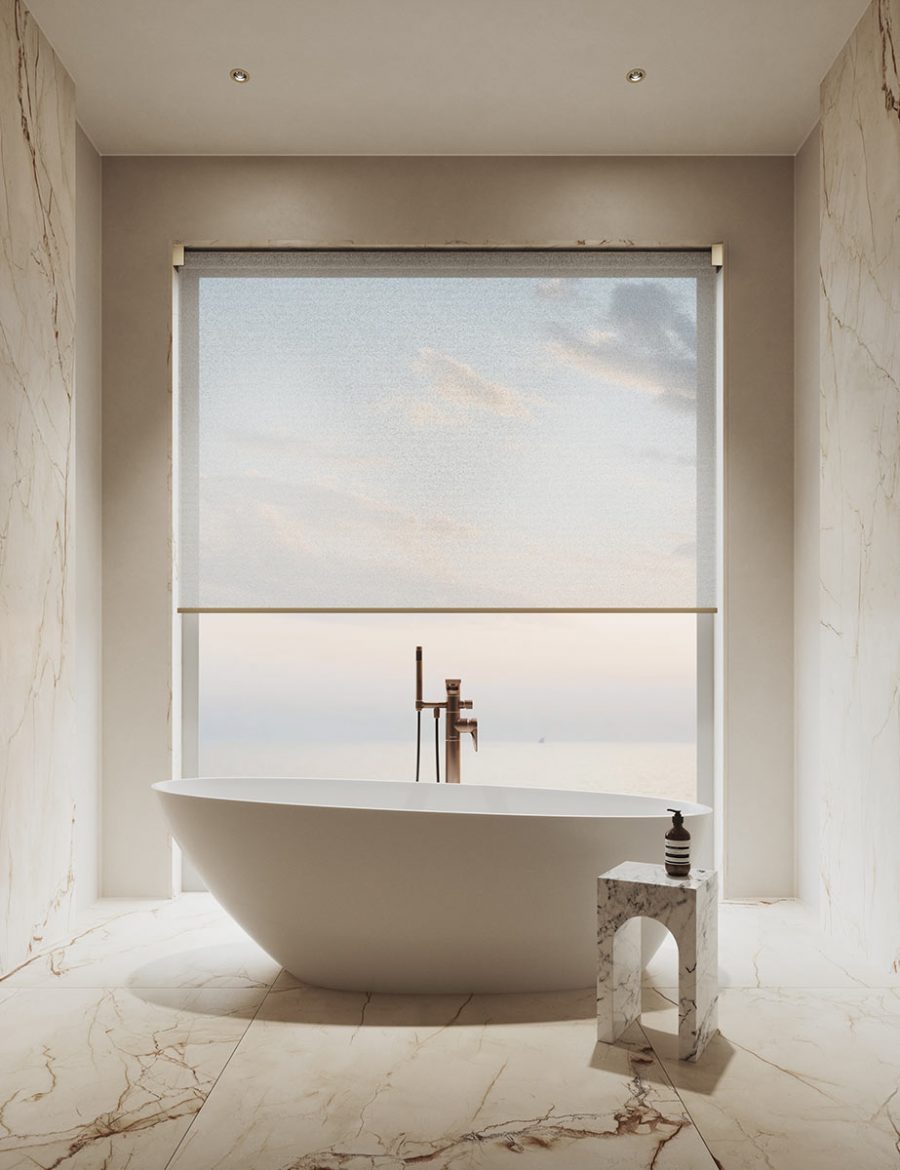 Minimalist window treatment in sleek gold finish