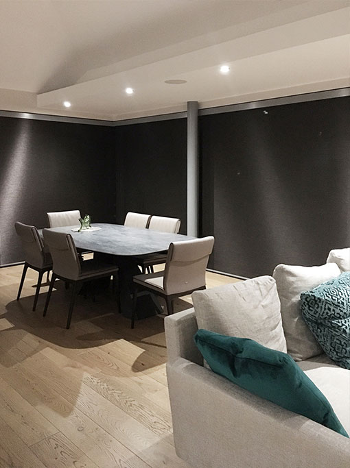 Project: Dorset V03 Roller Blind System - motorised, Control4 Finish: Bespoke RAL Fabric: Mabillon Lava