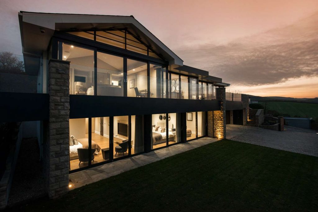 Modern home featuring Stylish window blinds