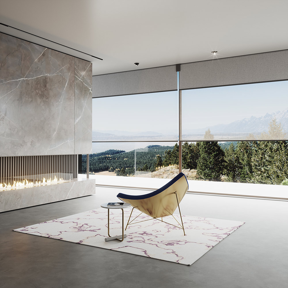 Motorised roller blind system as part of high-end blinds and curtains collection