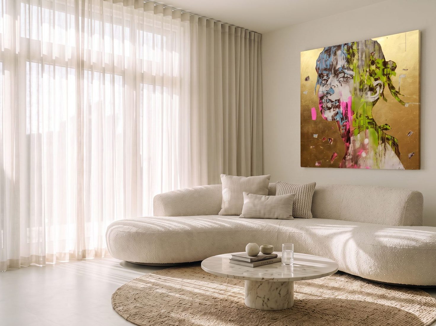 Light sheer curtains bringing softness and filtered daylight to a contemporary interior