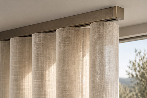 wave curtains Square-profile architectural curtain track with textured sheer wave curtains
